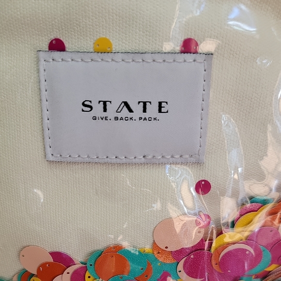 🌈 STATE Kane Kids Rainbow Sequin Confetti Backpack - Cream and Multicolor - Picture 2 of 14